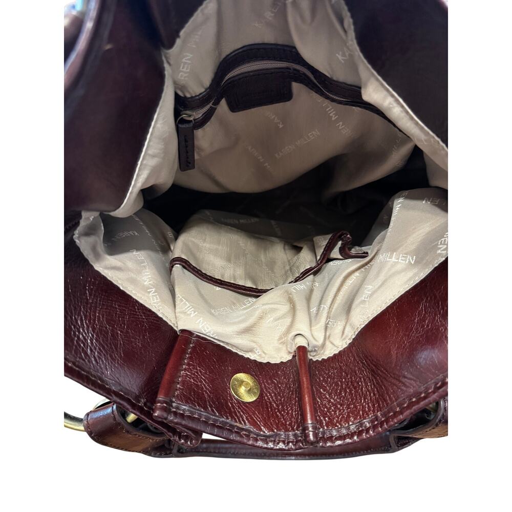 Karen Millen Burgundy Leather Slouch Hobo Satchel Bag Brass Hardware Y2K - Picture 5 of 5